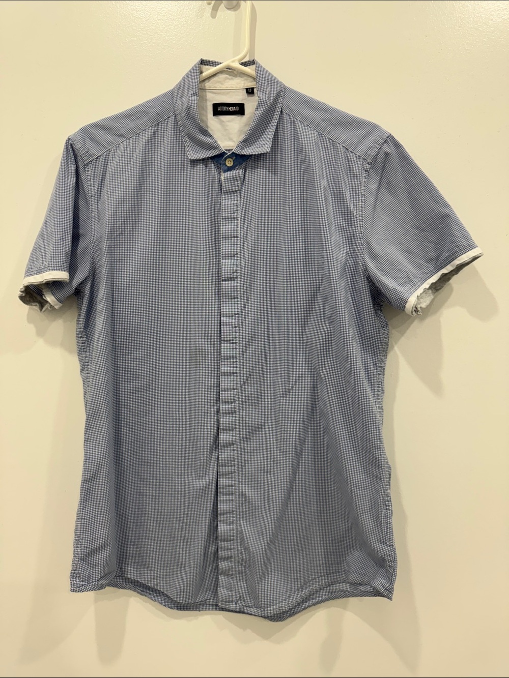 Antony Morato Blue Gingham Short Sleeve Button-Up Shirt 100% Cotton Size 48/M